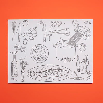 Nicholas Blechman x The River Cafe placemats for colouring in