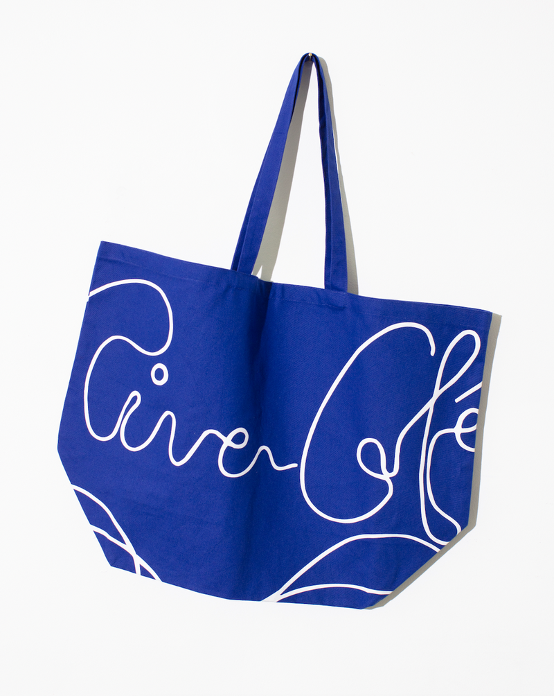 The River Cafe XL Tote Bag Blue White
