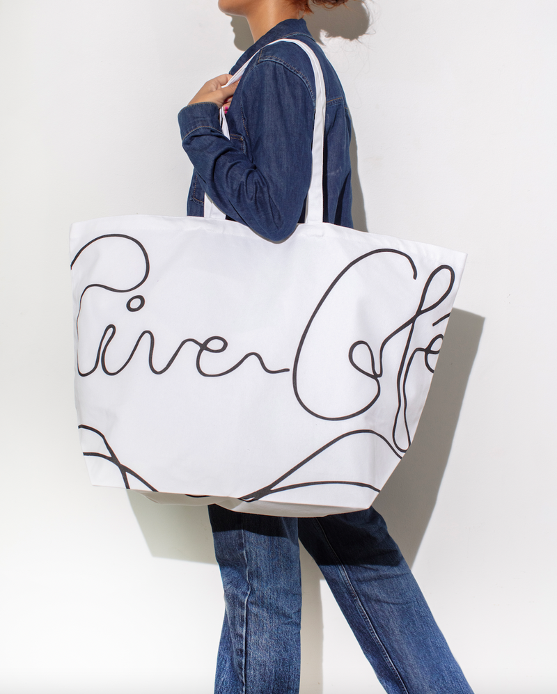 The River Cafe XL Tote Bag White Black